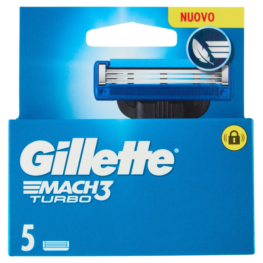 Gillette Lamette Rasoi Uomo Mach3 Turbo per Rasoio a 3 Lame, Confezione da 5 Lamette Barba